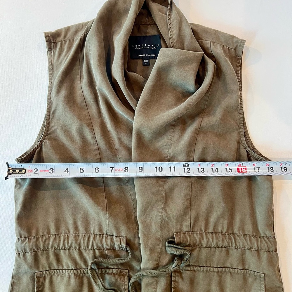 Anthropology Boho Utility Vest Army Olive Green Cinched Waist Flowy Neck - Picture 7 of 12